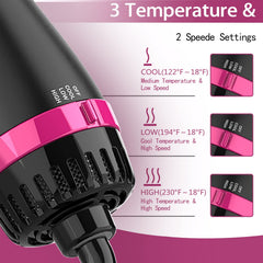 Dimecano Hair Dryer Brush emits negative ions to reduce frizz and static.