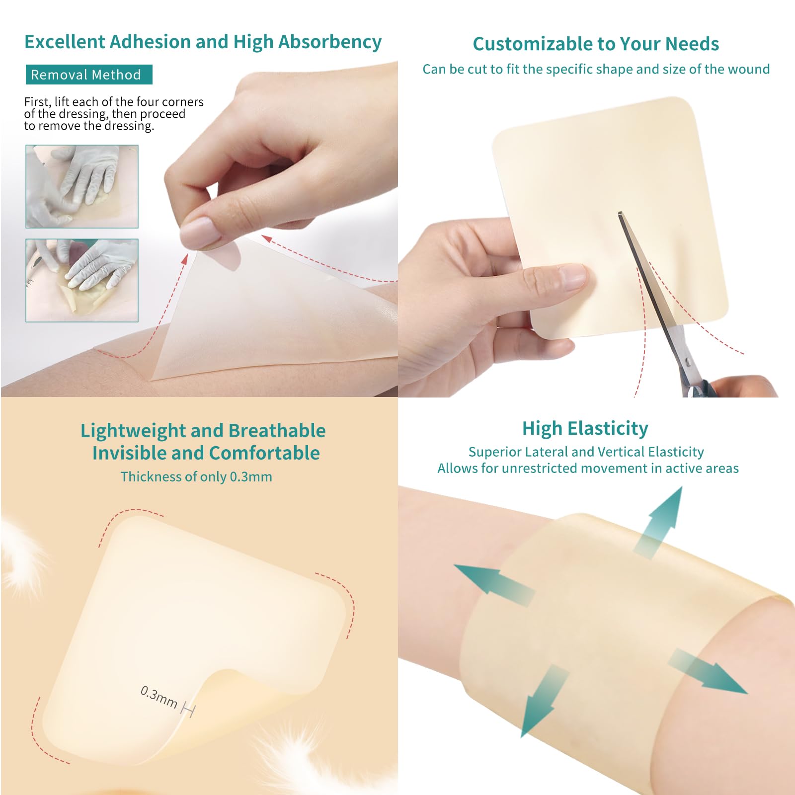 Dimora dressing conforms on elbows and knees for flexible coverage during movement.