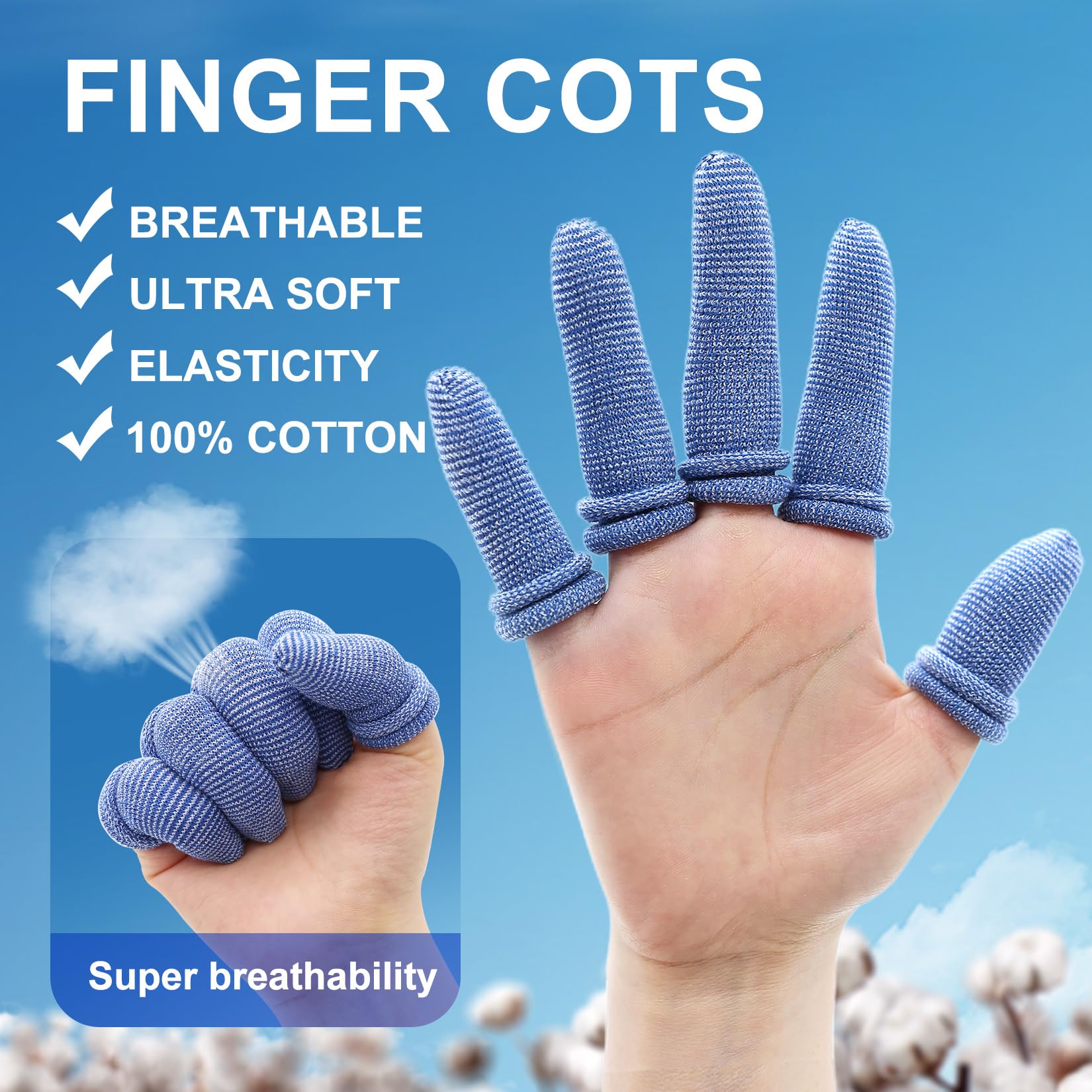 Dimora finger cots breathable cotton fabric blue for comfortable wear.