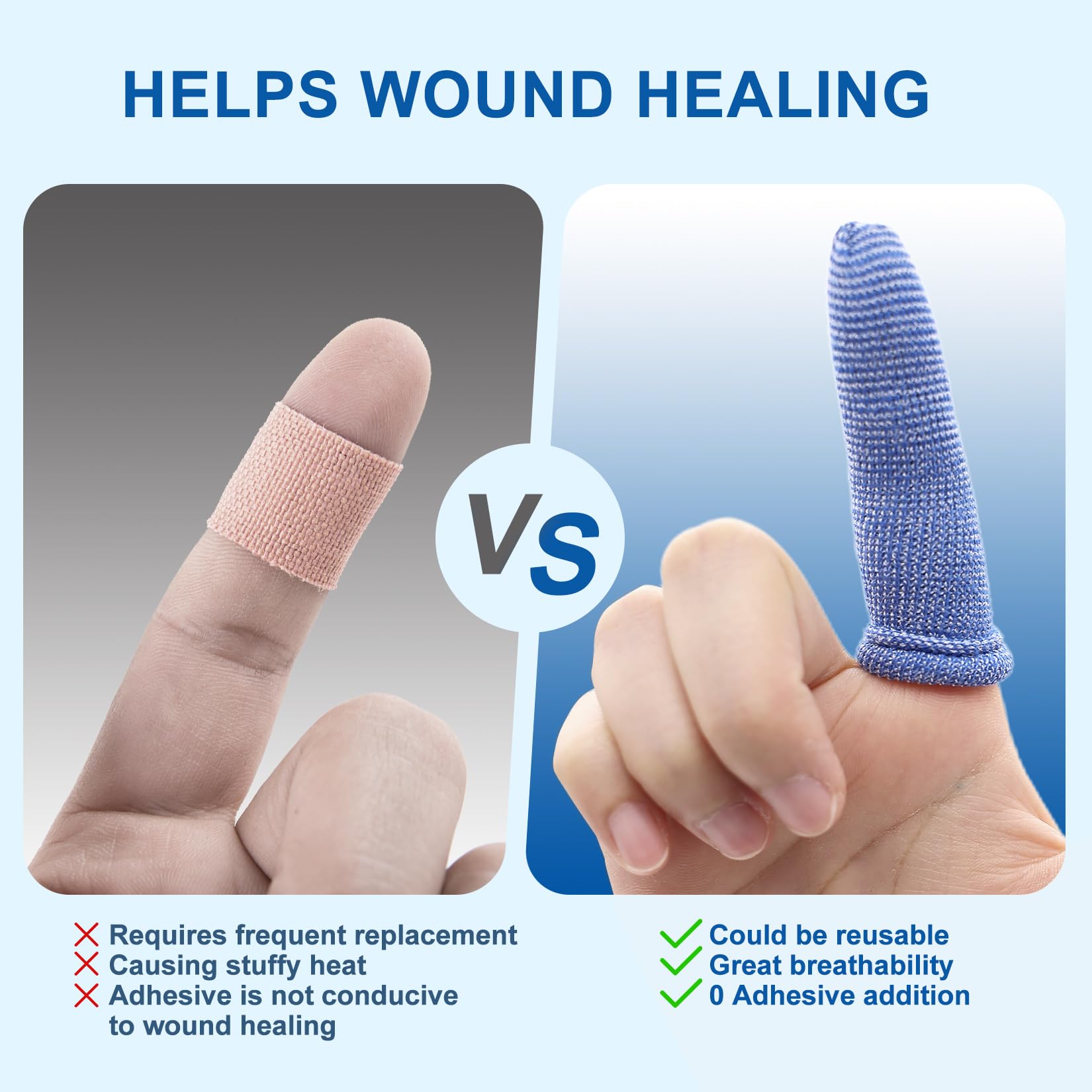 Dimora finger cots stretch-fit blue enable full finger mobility.