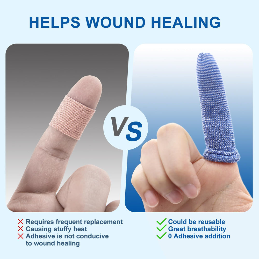 Dimora finger cots stretch-fit blue enable full finger mobility.