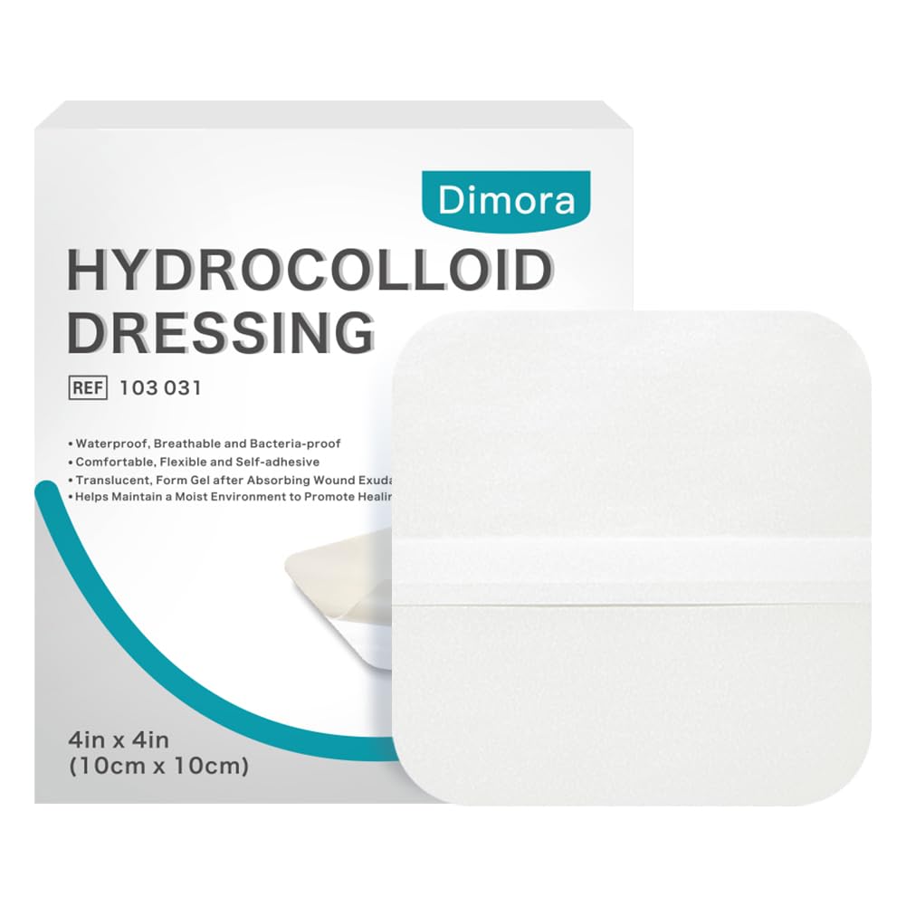 Dimora hydrocolloid wound dressing 4x4 large pack for versatile protection and moist healing environment.