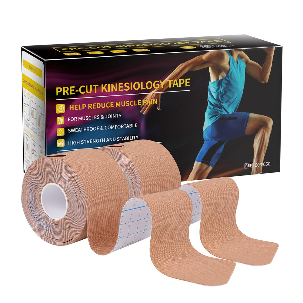 Dimora kinesiology tape roll beige provides durable muscle support during workouts.