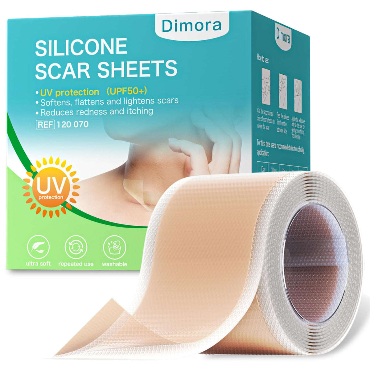 Dimora scar sheets in soft silicone on skin for discreet scar care