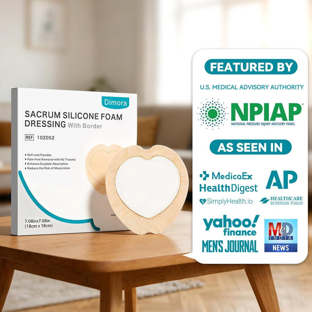 Dimora silicone border dressing minimizes pain during dressing changes on fragile skin.