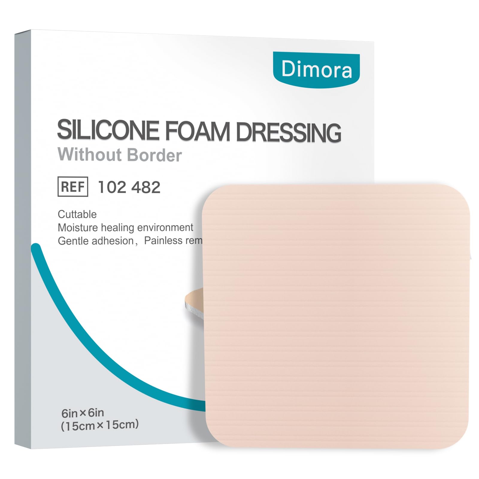 Dimora silicone foam dressing 6x6 without border cut-to-fit wound coverage.