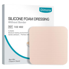 Dimora silicone foam dressing 6x6 without border cut-to-fit wound coverage.