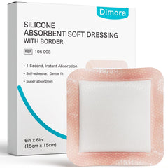 Dimora silicone dressing with absorbent core for rapid gel formation under heavy exudate