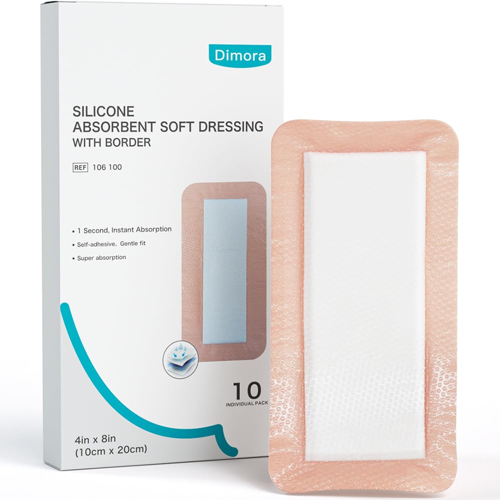 Dimora silicone ultra absorbent dressing pad outer edge shows secure fit and stability