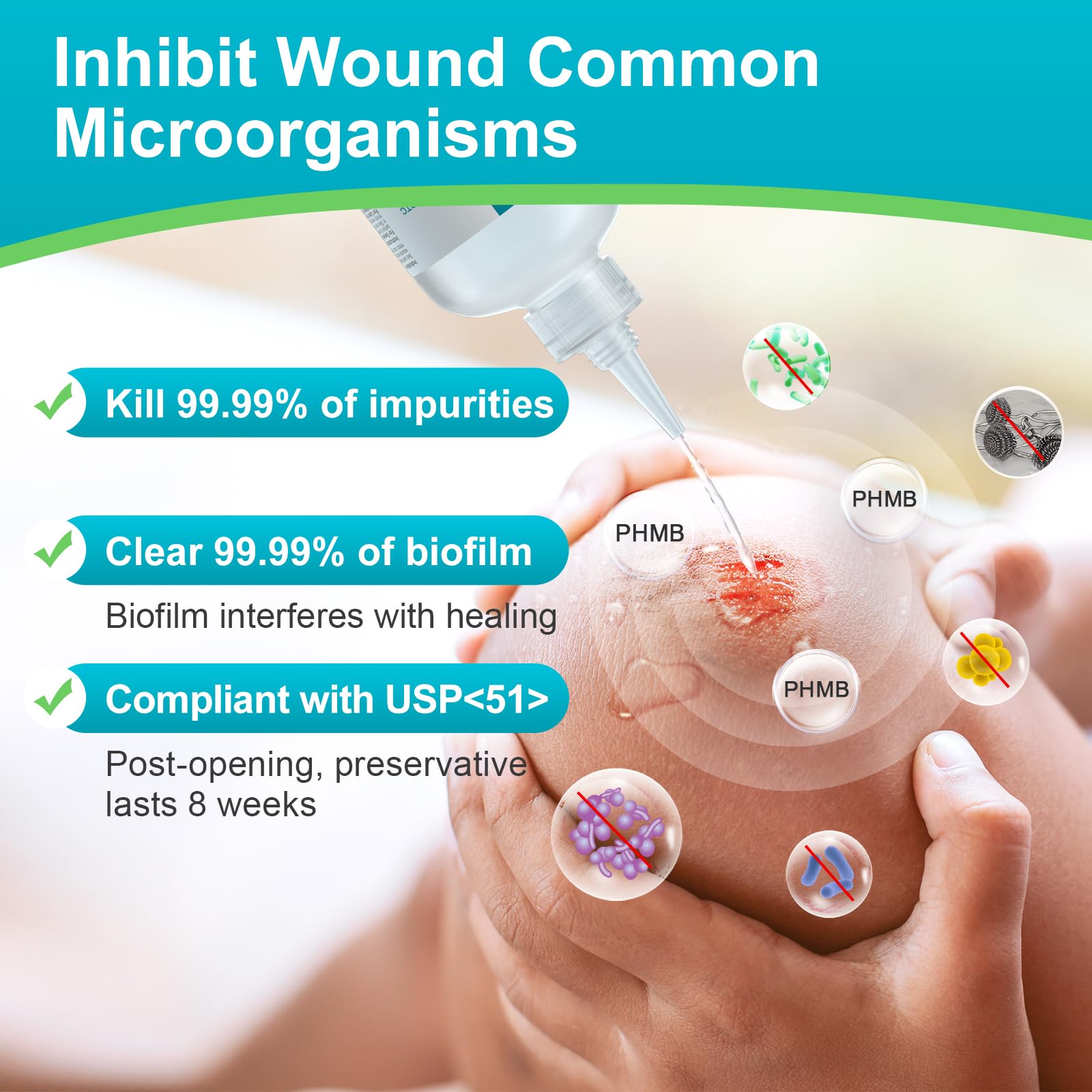 Dimora Skin and Wound Cleanser application on skin shows sting-free rinse in use.
