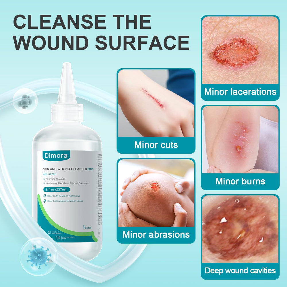 Dimora Skin and Wound Cleanser label front highlights PHMB-based cleansing benefits.