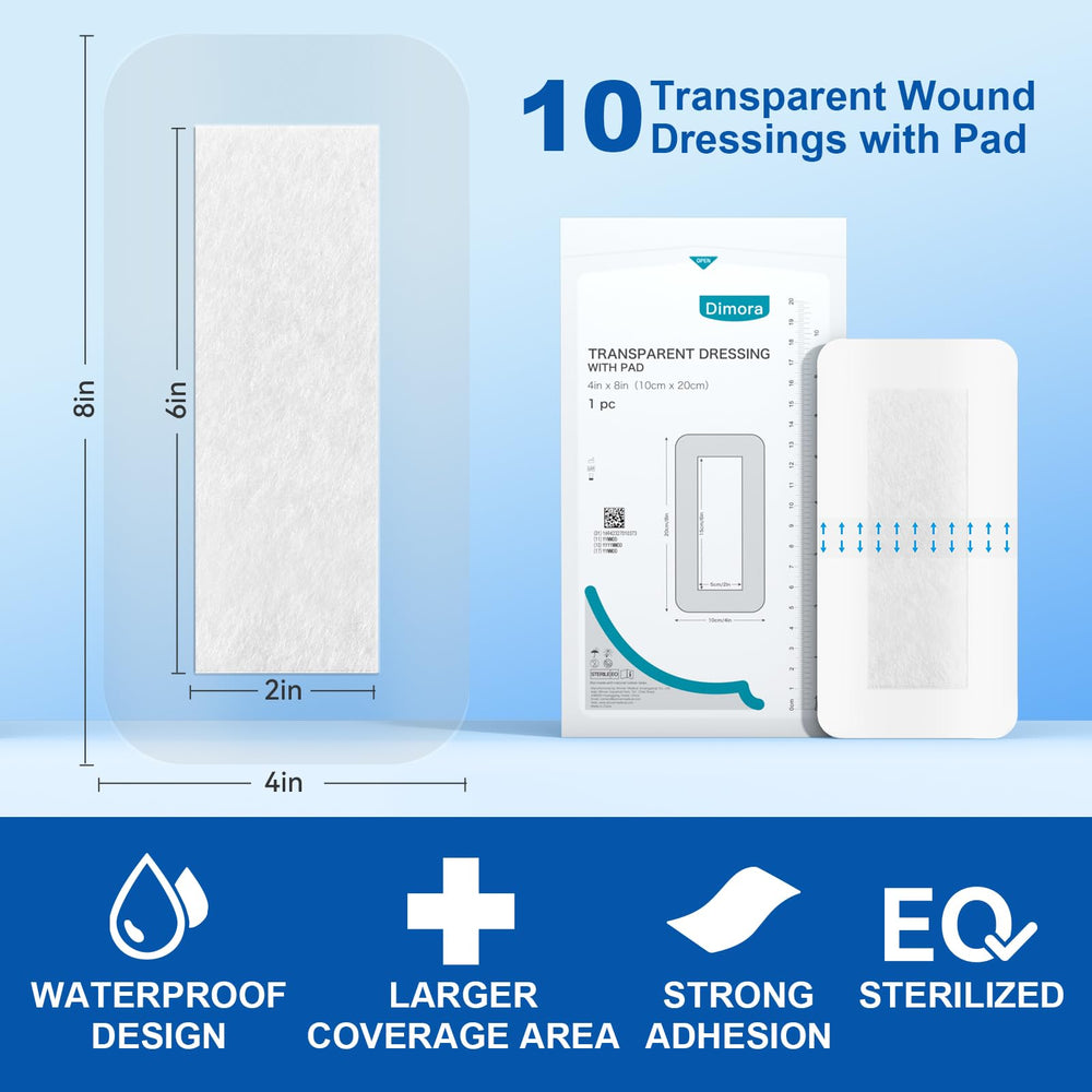 Dimora clear-film dressing close-up shows a strong waterproof seal for showers.