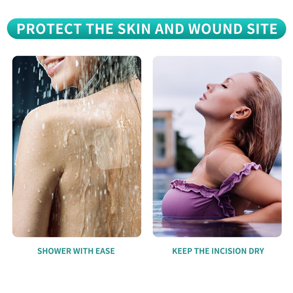 Dimora waterproof wound barrier in use protecting wound from water and dirt