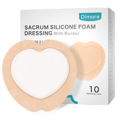 Dimora sacrum foam dressing 7x7 with silicone border absorbs drainage and protects the wound.