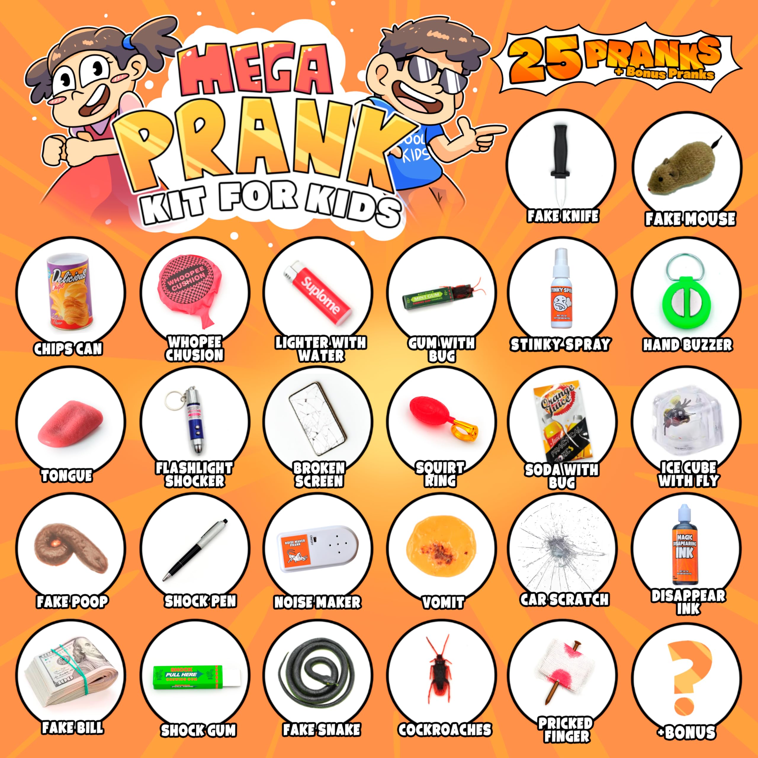 DIMROM prank kit variety items showcased as surprise gifts for kids