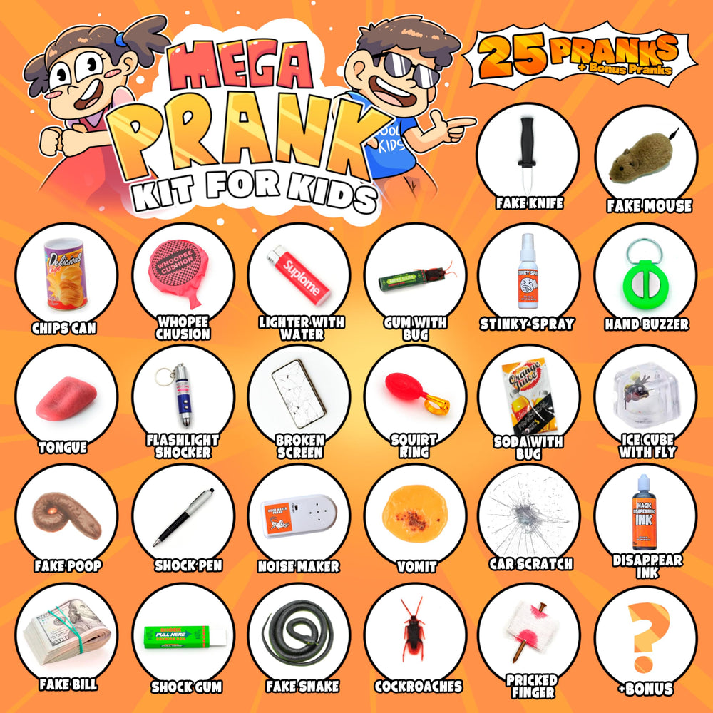 DIMROM prank kit variety items showcased as surprise gifts for kids