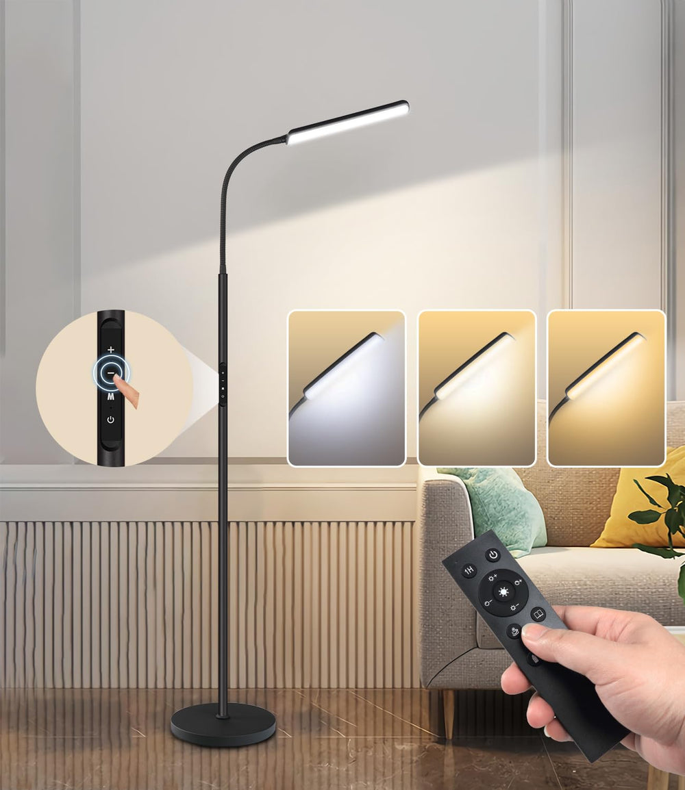 Dimunt floor lamp 15W saves energy vs halogen while delivering bright task light.
