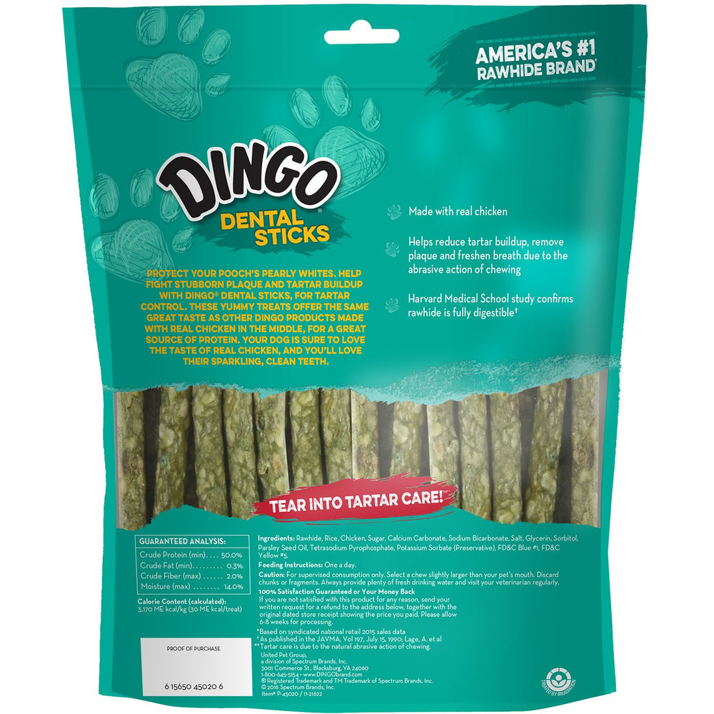 Dingo Dental Sticks real chicken inside highlights tasty, protein-rich chew.