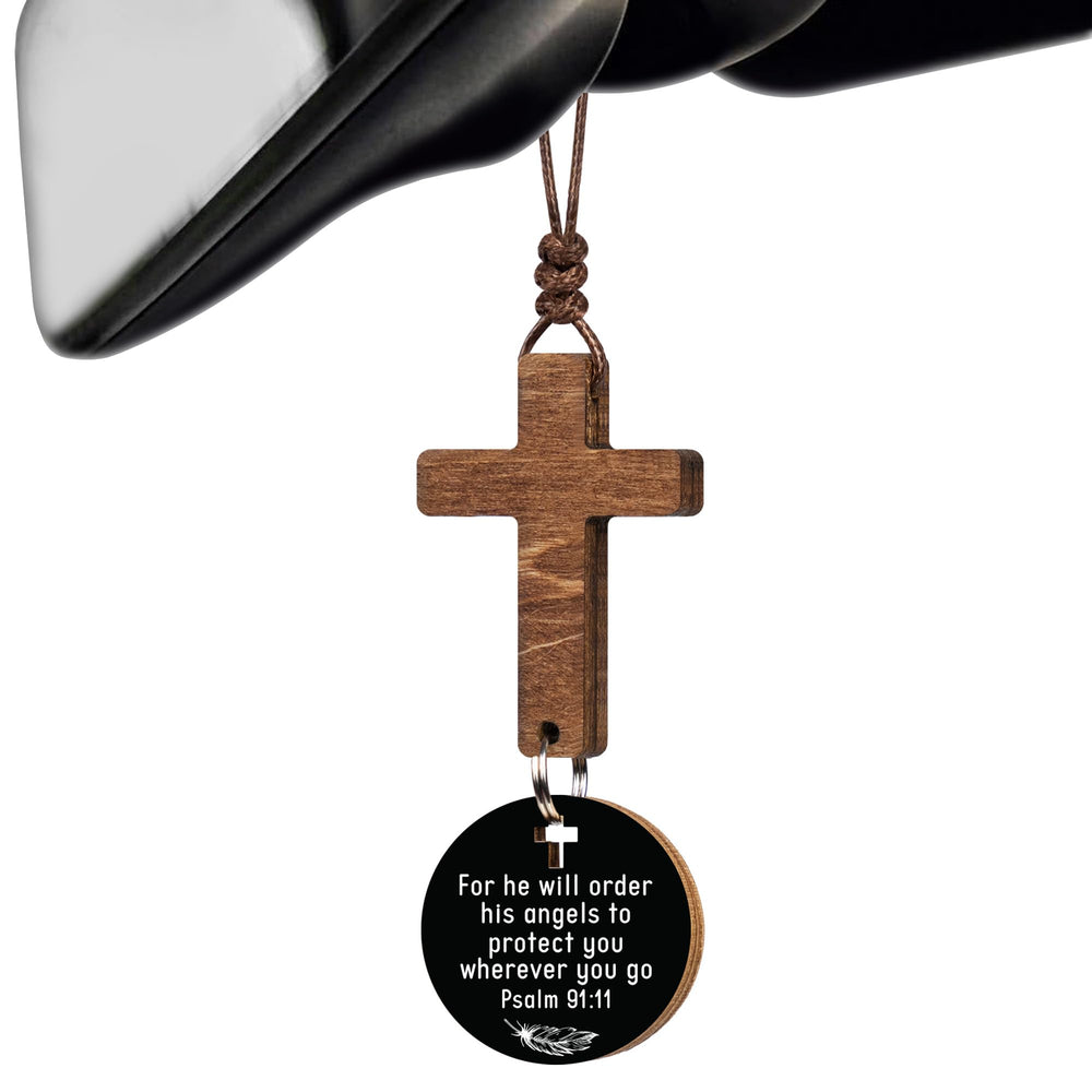 DINIZON cross car mirror hanger with daily verse scan feature