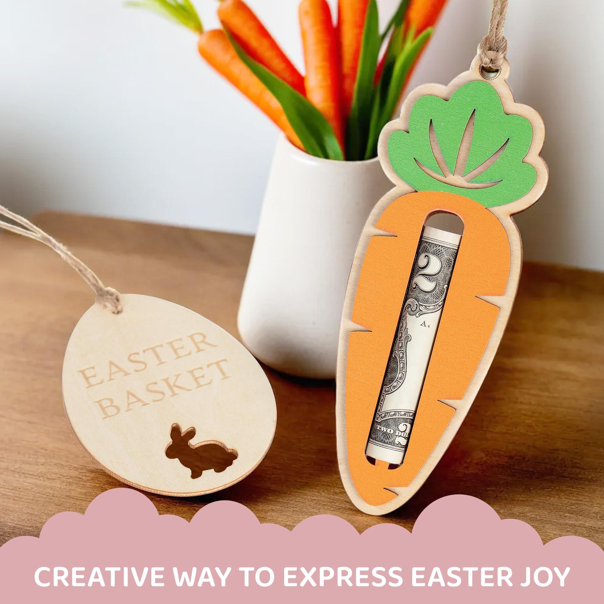 DINIZON Easter Bunny Money Holder, side view, versatile gift card and basket tag.
