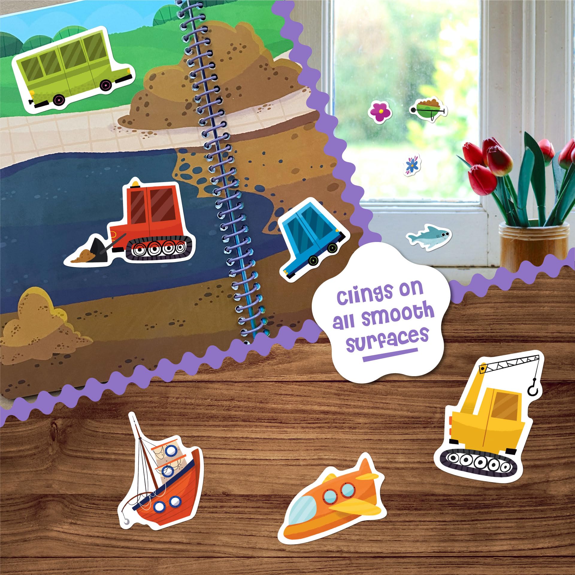 DINO MINI jelly stickers cling to a window and reuse easily.