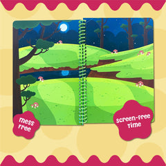 Dino Mini Stick4Ever seven-scene book with hand-drawn forest scenes for guided play.