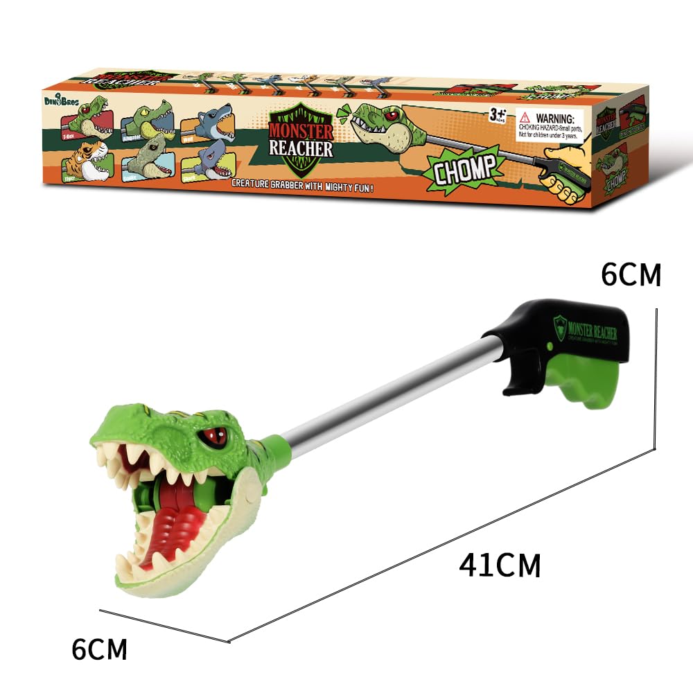 DINOBROS 16-inch dino reacher offers a comfortable grip for young hands during play.