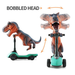 DINOBROS Ankylosaurus on a scooter toy, sturdy rubber wheels for smooth rides.