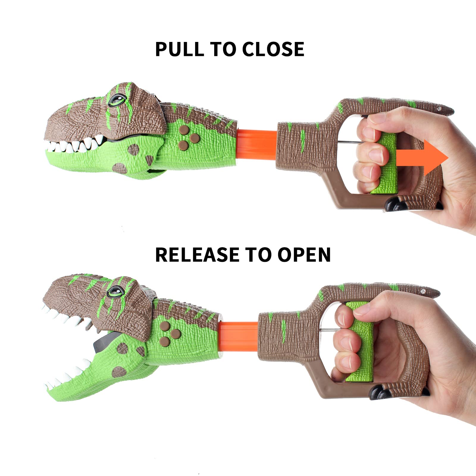 DINOBROS dinosaur chomp mouth snap action fuels imaginative play.