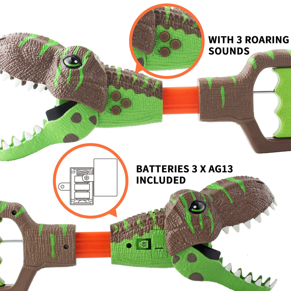 DINOBROS dinosaur toy includes batteries for instant play.