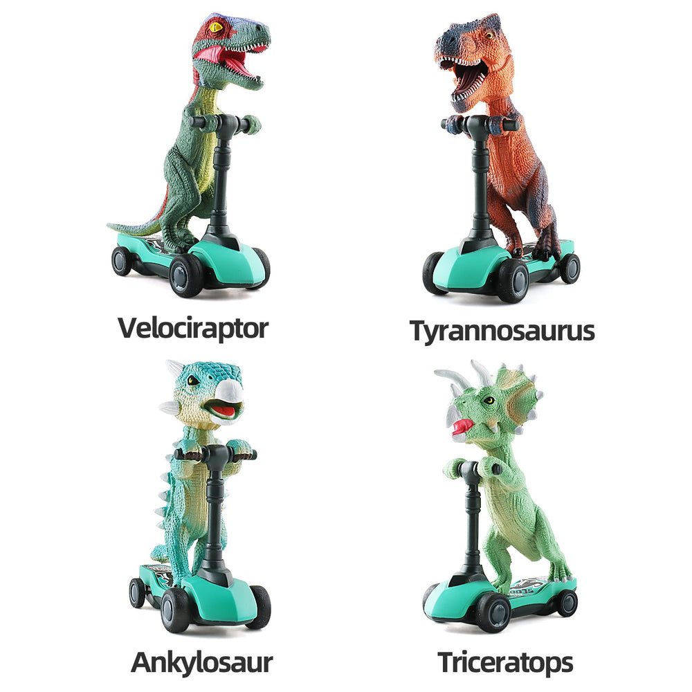 DINOBROS 4-pack mini dinosaurs, perfect as a desk or shelf display.