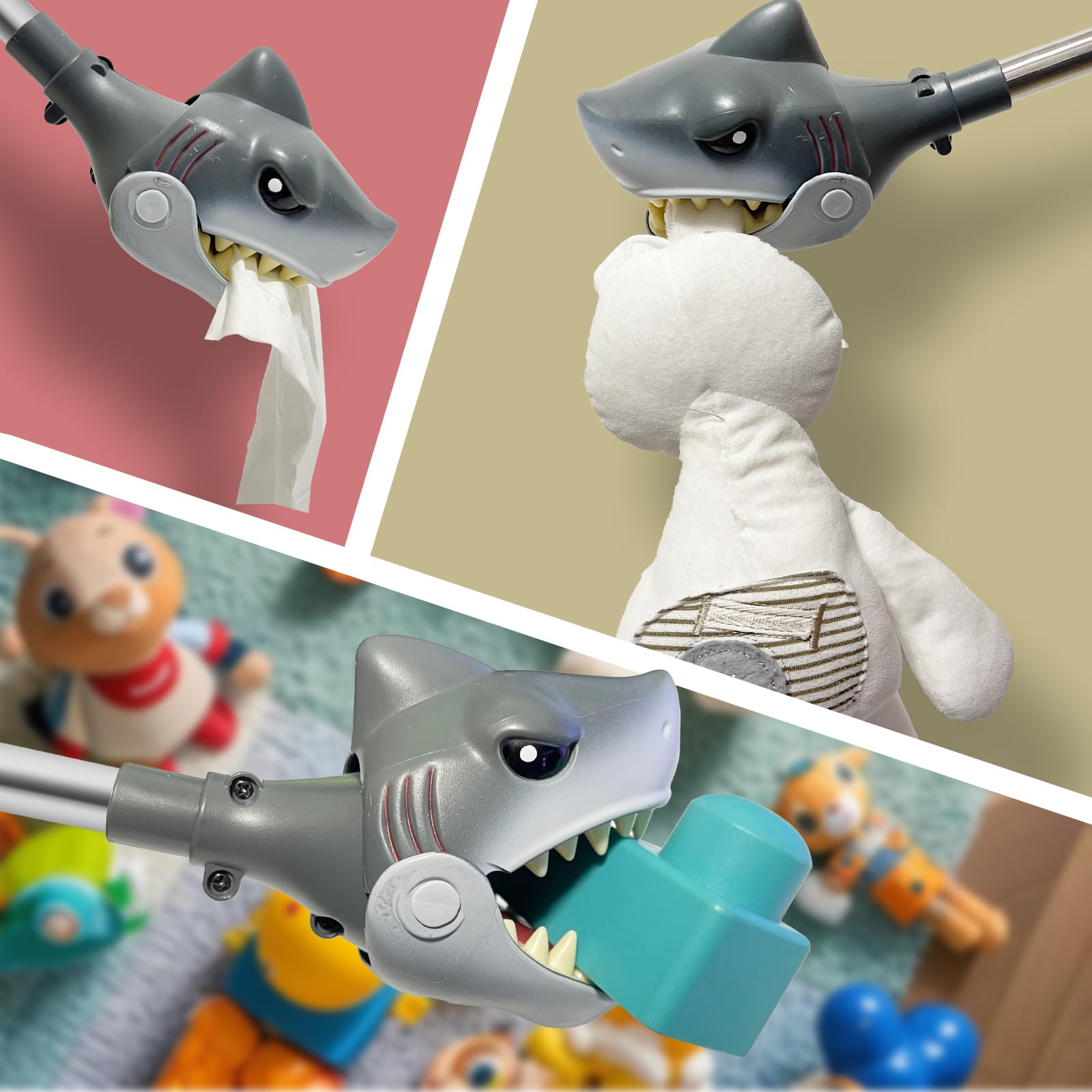 DINOBROS Shark Toy Pincher grabber 16-inch handle offers comfortable, kid-friendly use.