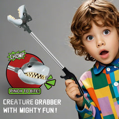 DINOBROS Shark Toy Pincher grabber mouth action shows easy chomping for interactive fun.