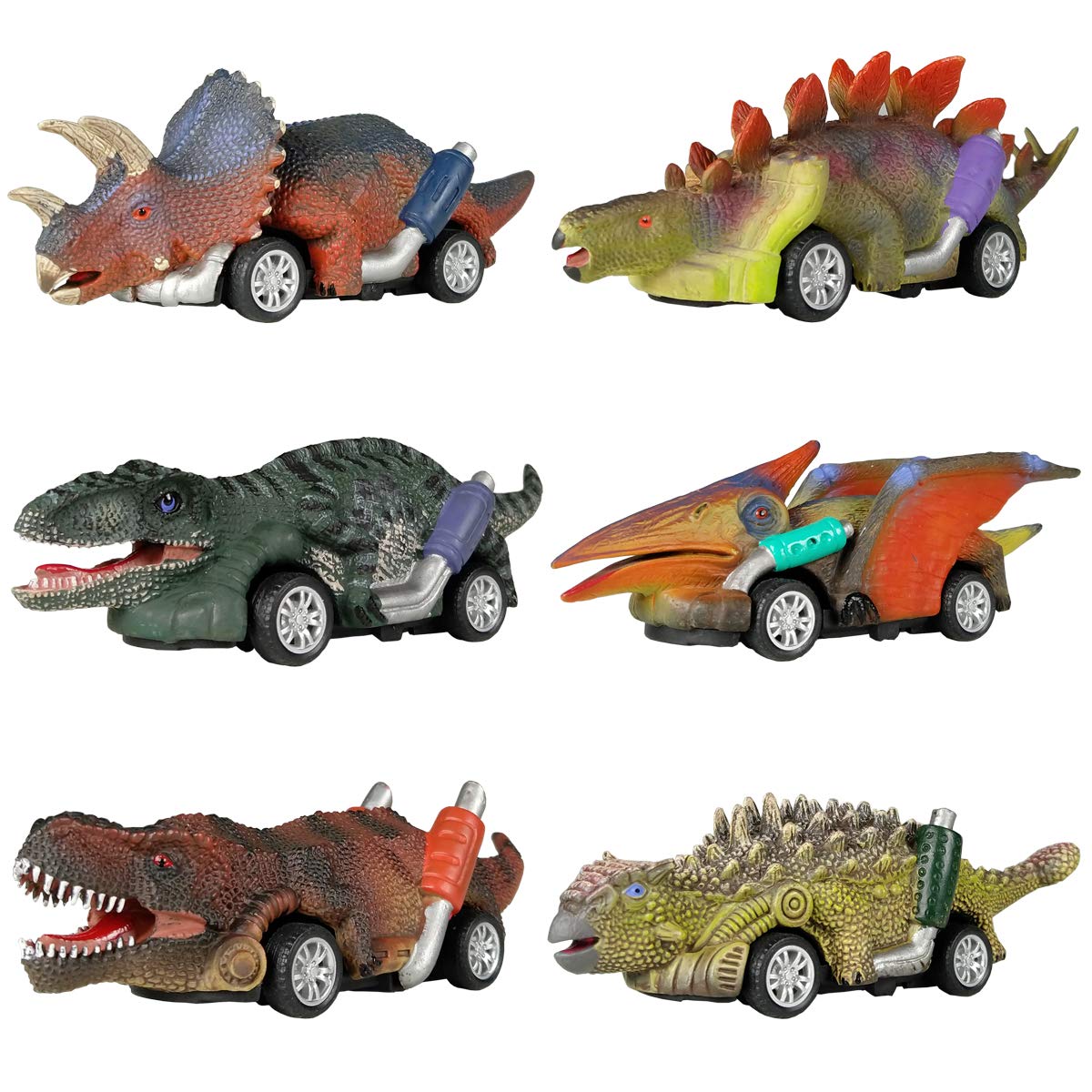 Dinobros six-pack T-Rex pull-back car ready for fast action and backyard race play.
