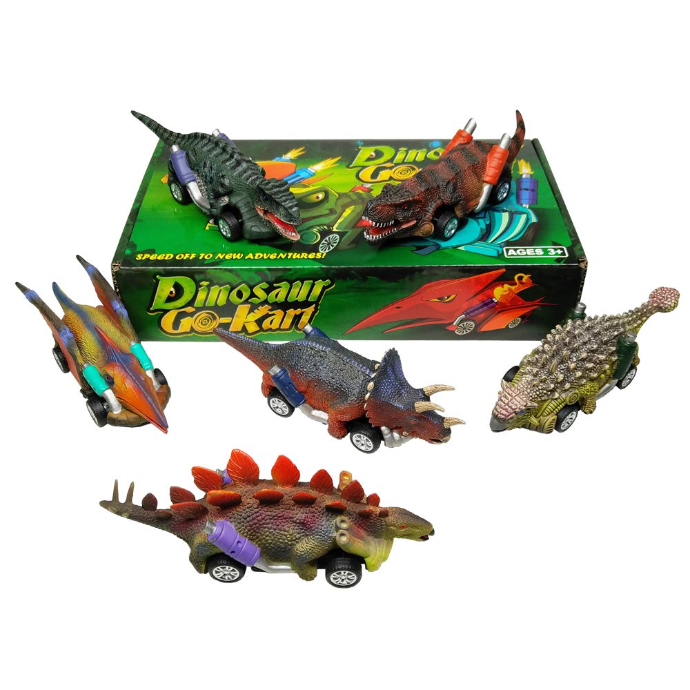Dinobros Velociraptor pull-back car promotes speedy races in small play spaces.