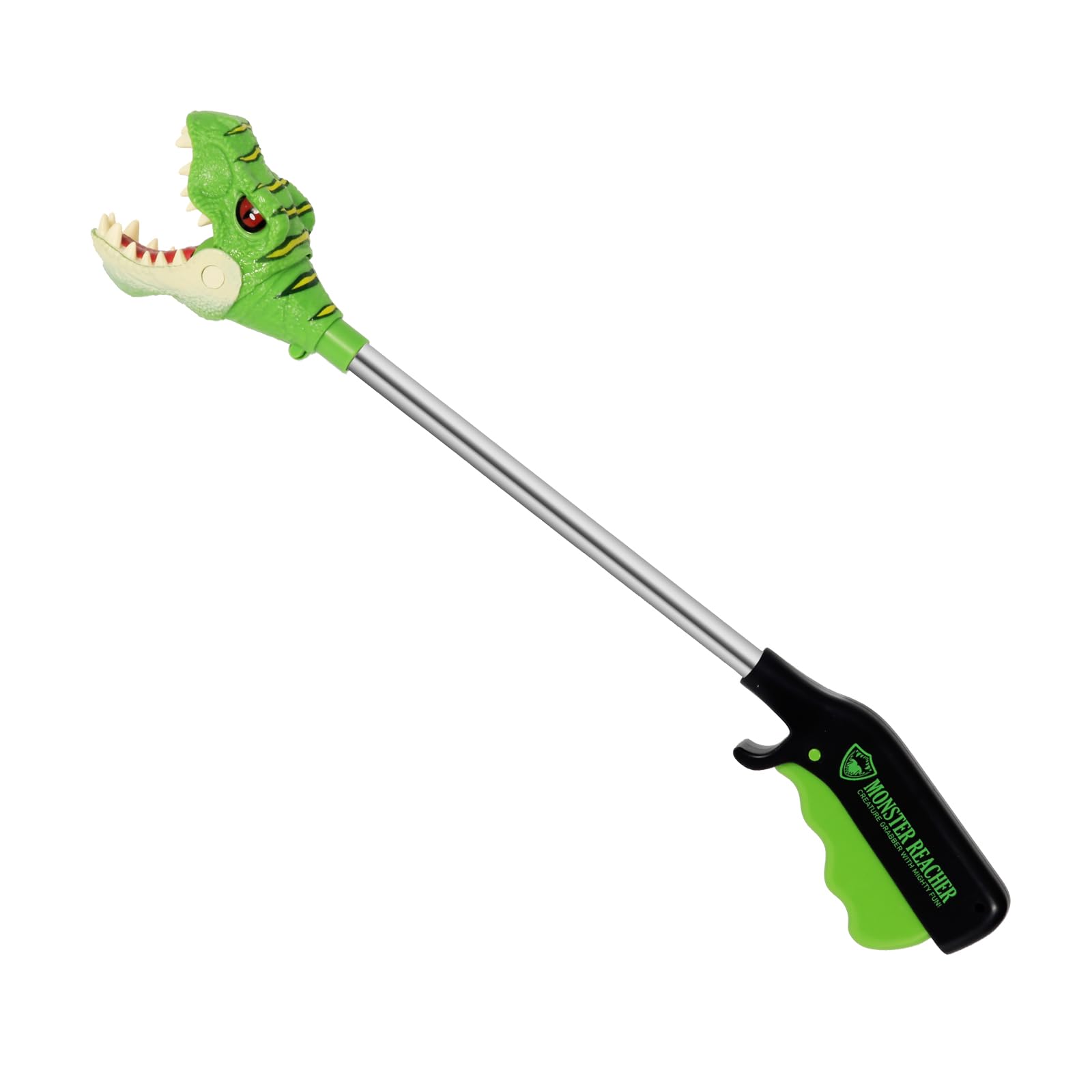 DINOBROS travel-friendly dinosaur grabber is ready for on-the-go dinosaur adventures.