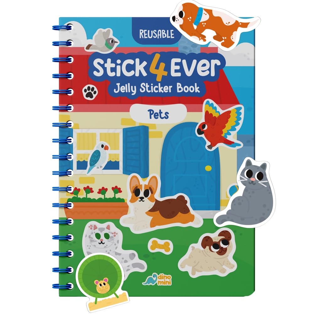 DINO MINI Stick4Ever jelly sticker book cover with durable spiral binding for travel.