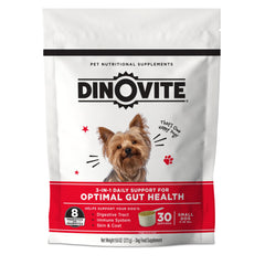 Dinovite 3-in-1 bottle pour showing easy dosing for small dogs