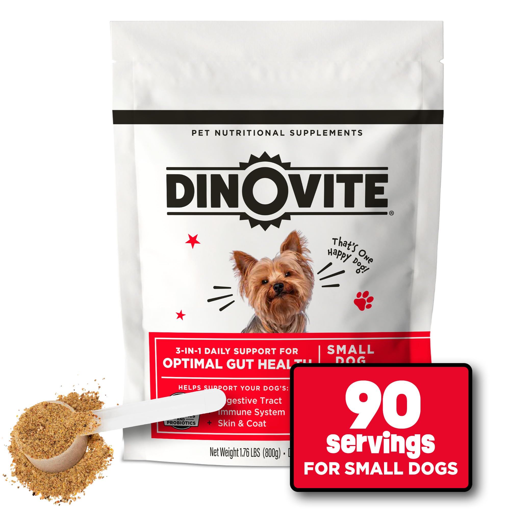 Dinovite dog probiotics bottle ready for daily digestive support and immune health.