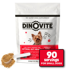 Dinovite dog probiotics bottle ready for daily digestive support and immune health.