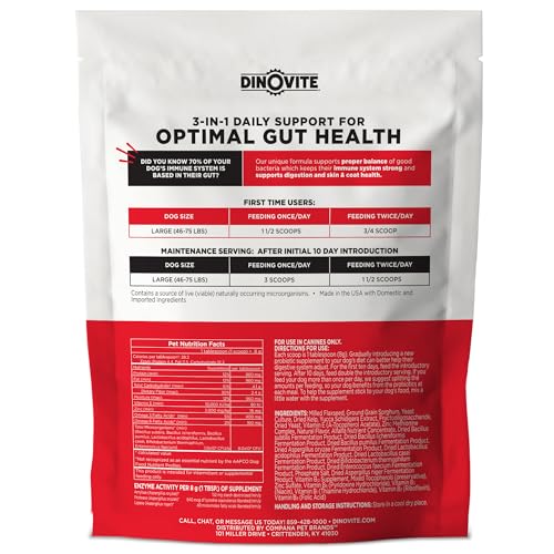 Dinovite Omega-3 dog skin and coat support for healthier fur.