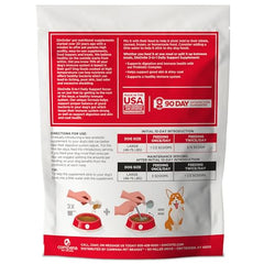 Dinovite probiotic dog packaging close-up showcases ingredients and digest support.