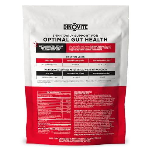 Dinovite probiotic for dogs skin and coat, promotes shine and hydration