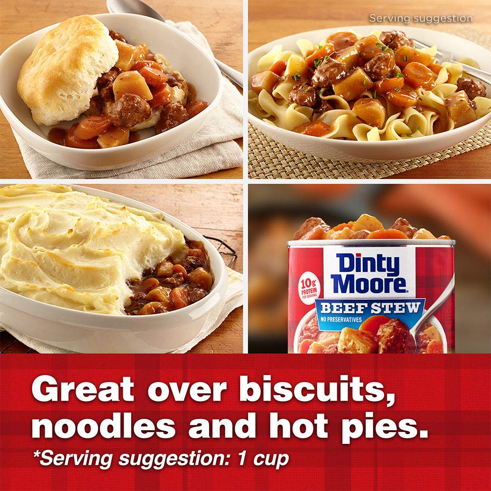 DINTY MOORE Beef Stew ready-to-heat in bowl highlights convenience.