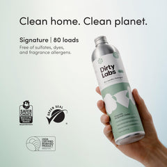 Dirty Labs aluminum bottle packaging ready for recycling to cut waste