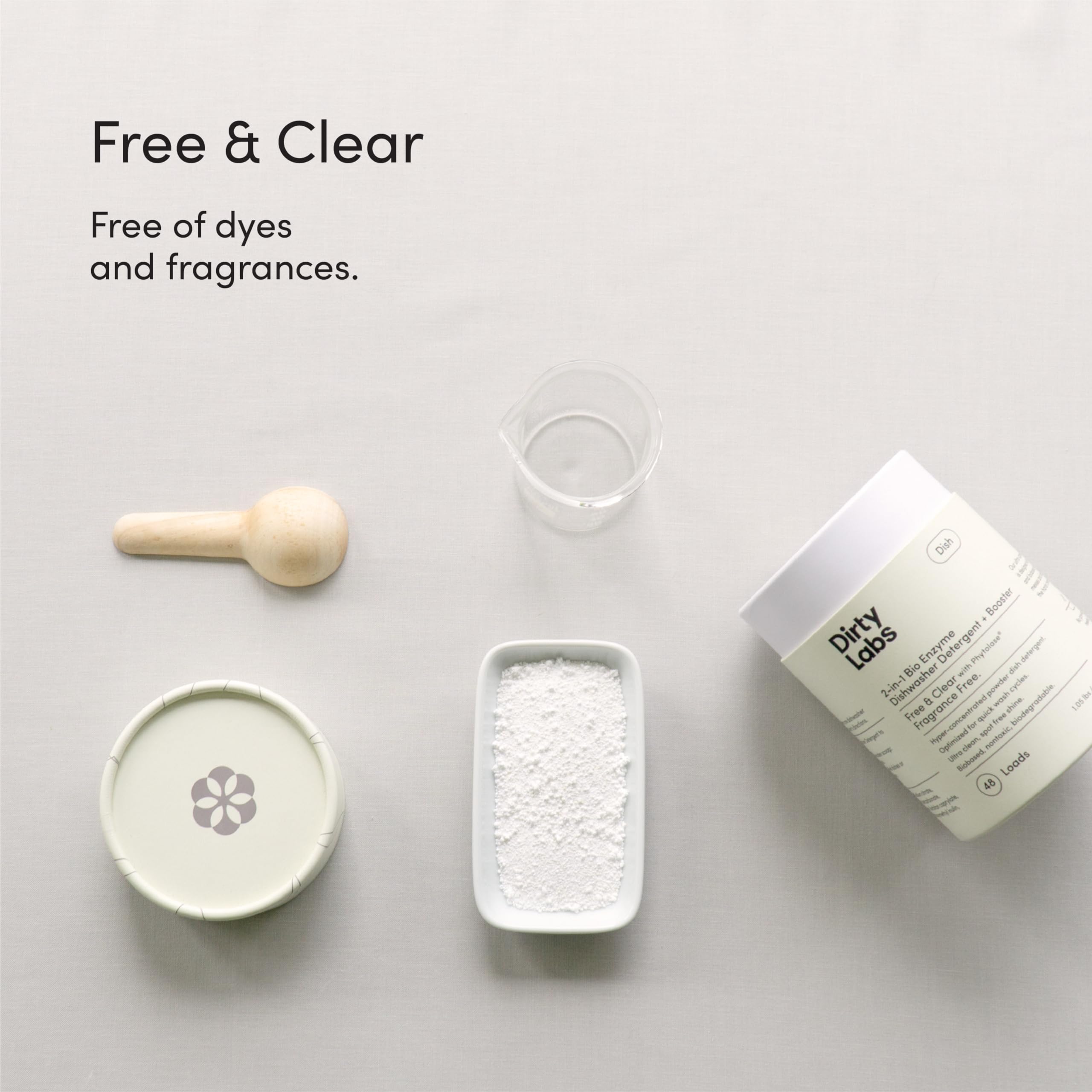 Dirty Labs dishwasher detergent scoop demonstrating easy measuring