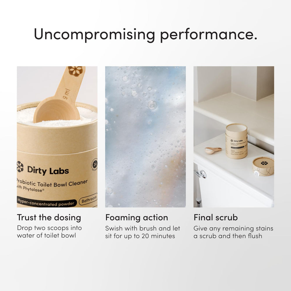 Wooden scoop in packaging shows sustainable dosing option.