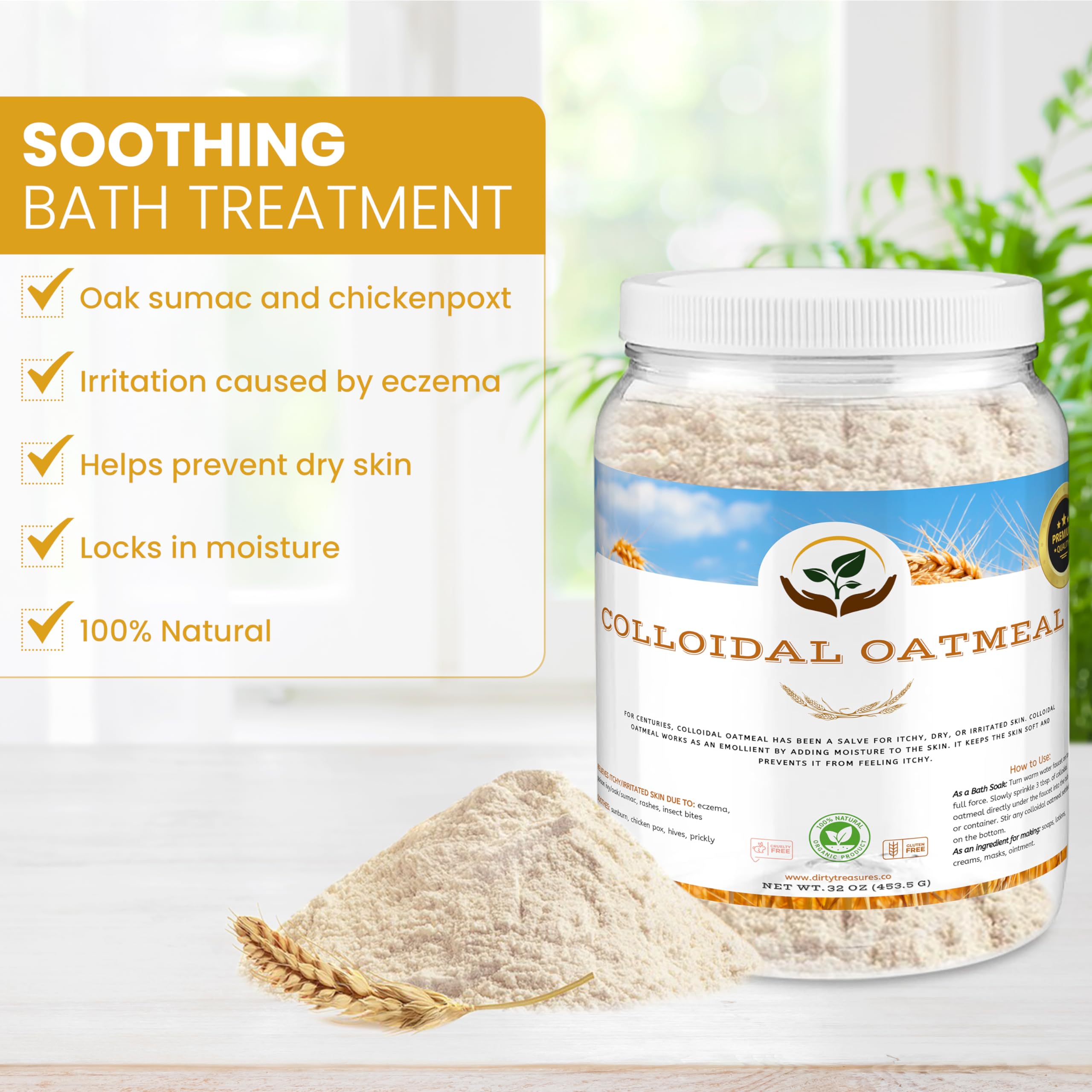 Dirty Treasures Colloidal Oatmeal Bath eczema-prone comfort potential.