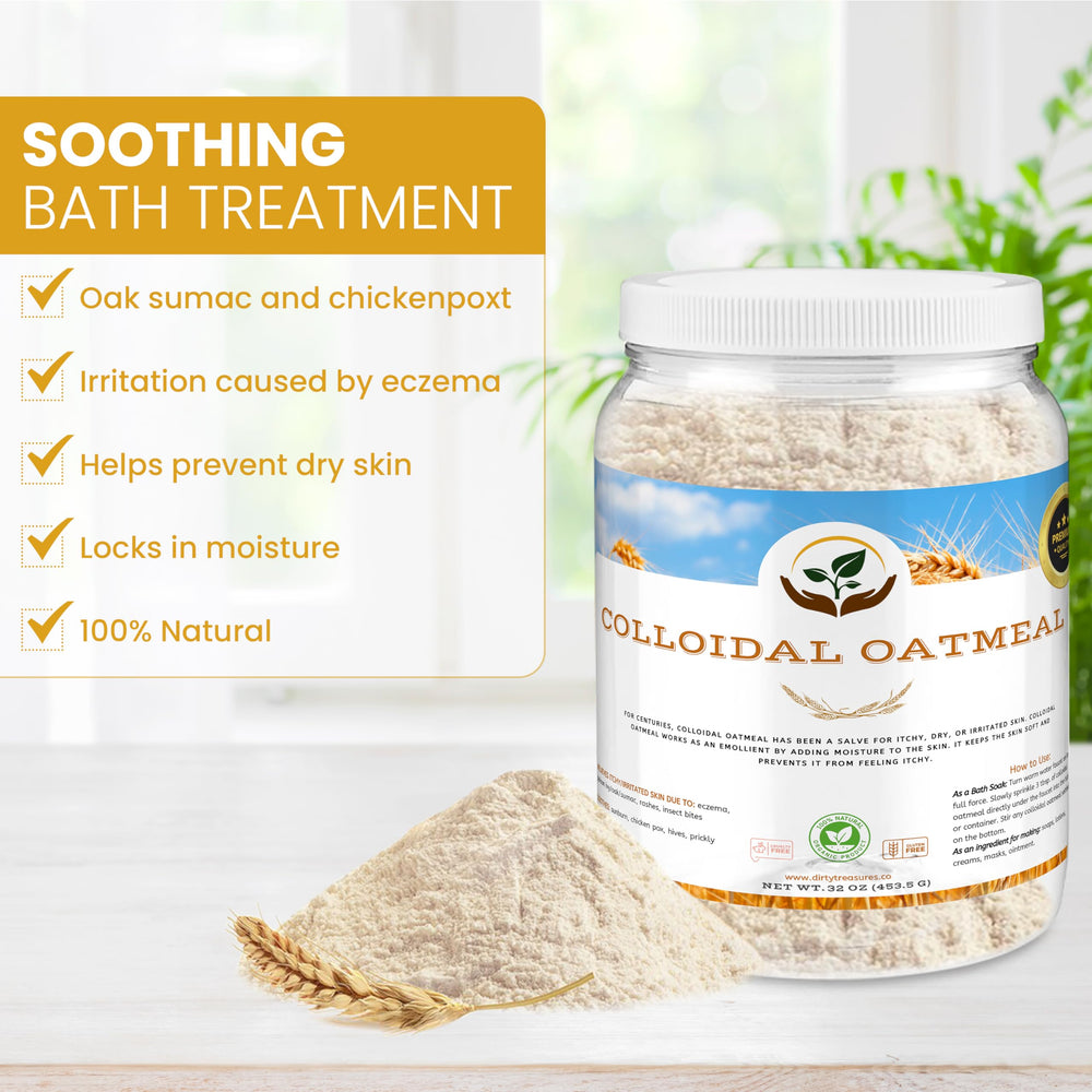 Dirty Treasures Colloidal Oatmeal Bath eczema-prone comfort potential.