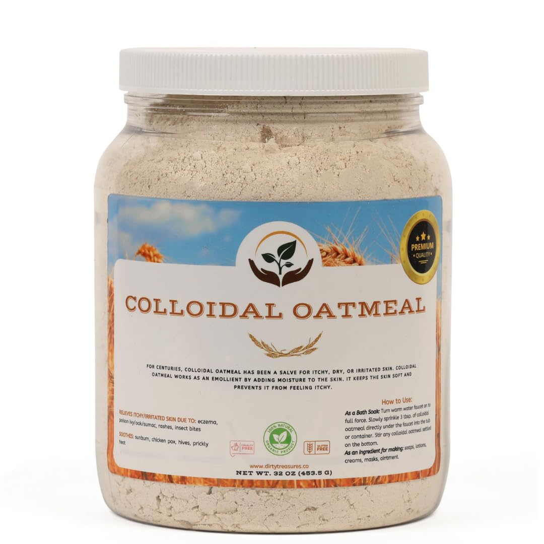 Dirty Treasures Colloidal Oatmeal Bath tub soothes irritated skin with a gentle soak.